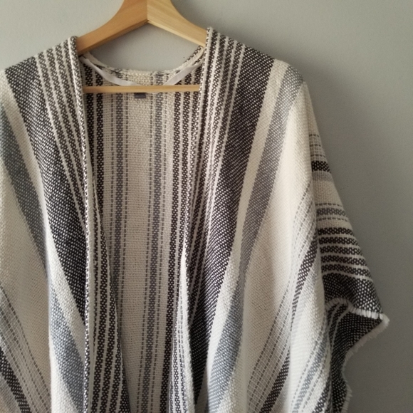 Aerie Striped Fringe Open Poncho Cover Up One Size - Picture 4 of 9